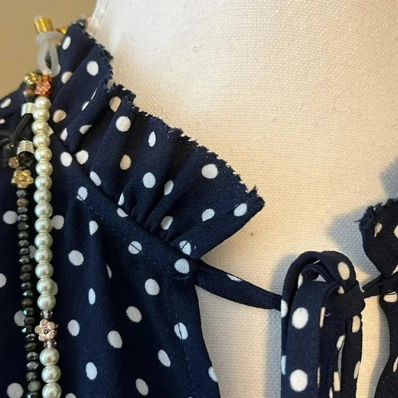 [S]Kate Spade Dark  Navy Blue Polka Dot LS Blouse - Picture 12 of 13